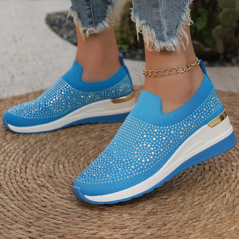 Damen Modische Sneaker mit Strass und Plateau Drune