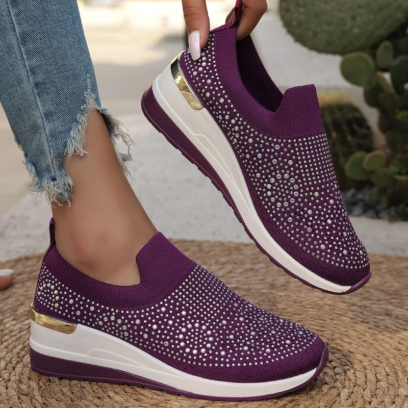 Damen Modische Sneaker mit Strass und Plateau Drune