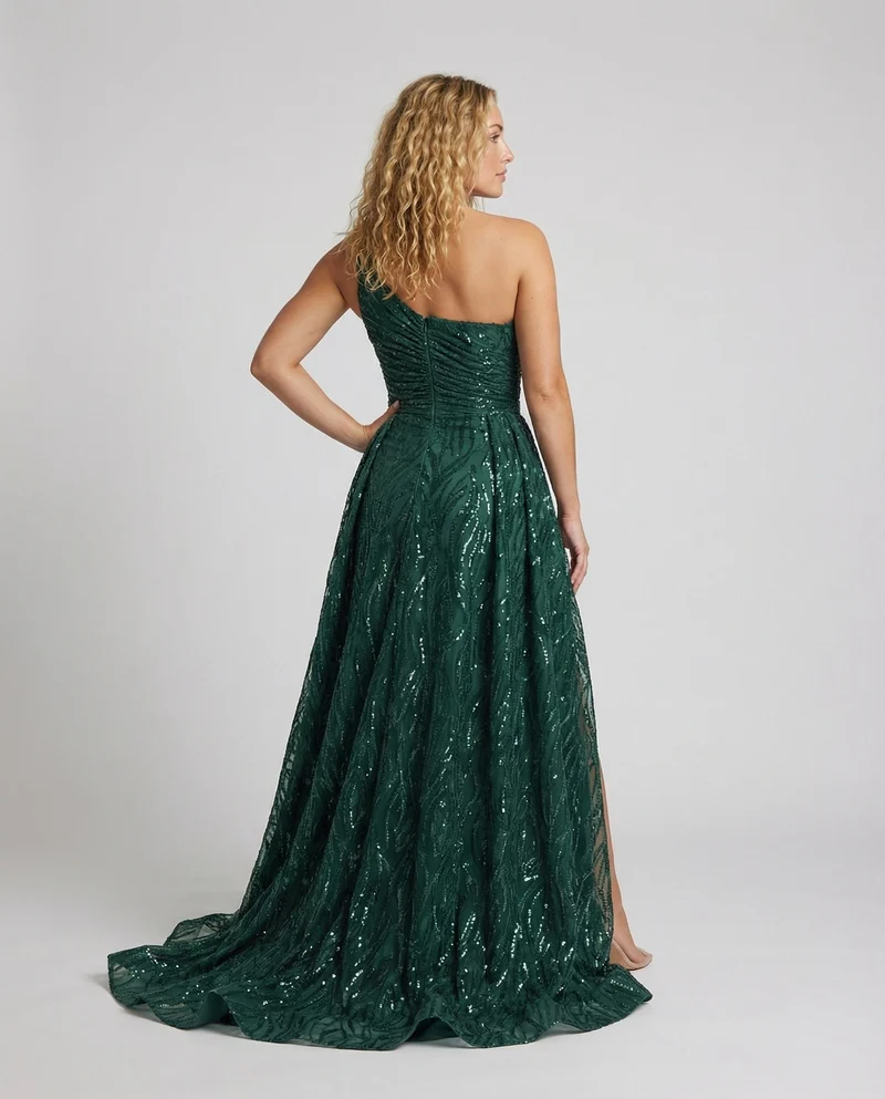 Damen Ein-Schulter Glitzerkleid Korsett-Optik Beinschlitz