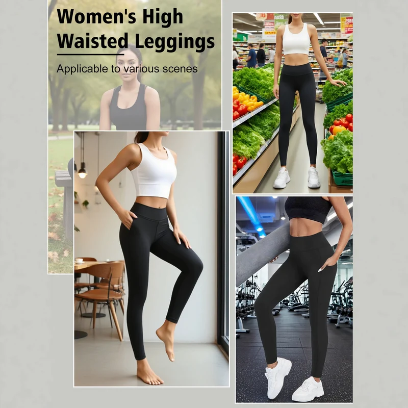 Damen High-Waist Sportleggings mit seitlicher Handytasche und formendem Kompressionsstoff Drune