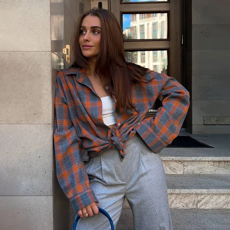 Damen Lässige Karobluse Drune