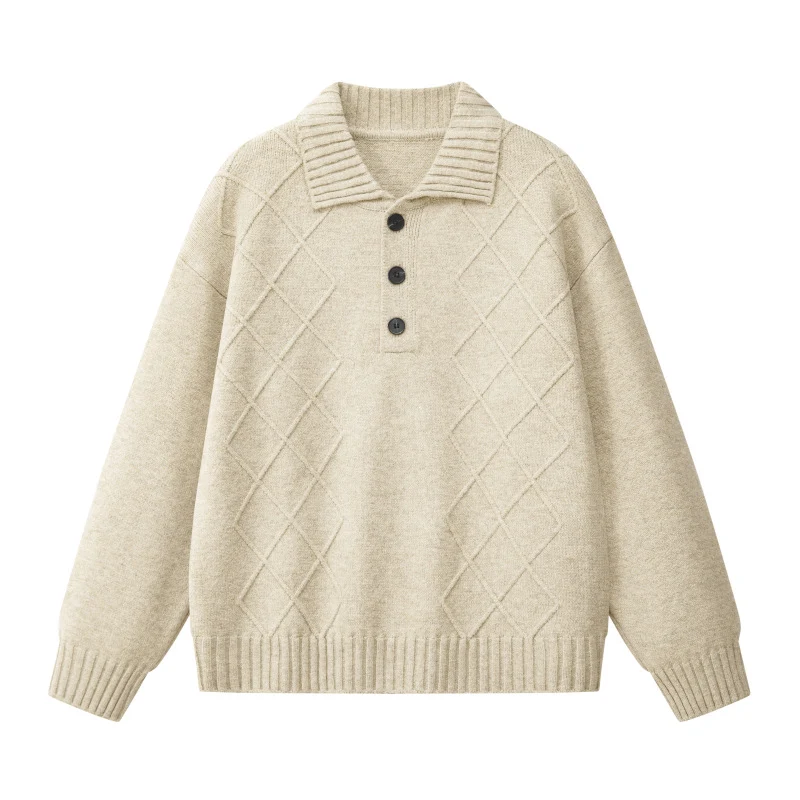 Damen Strickpullover mit Polokragen und Rautenstruktur Drune