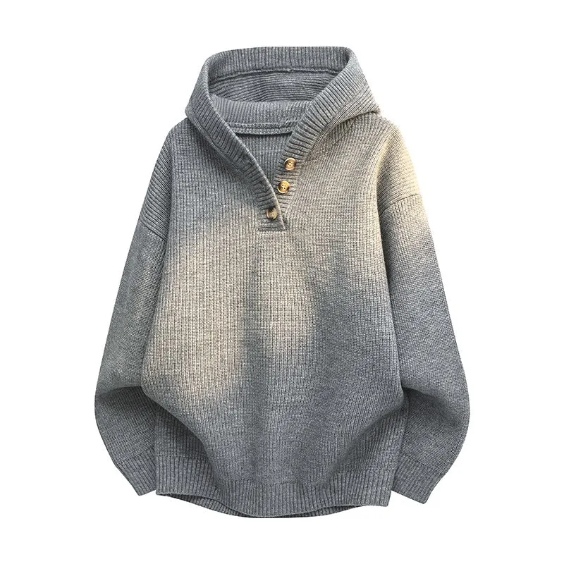 Damen Relaxed Kapuzenpullover aus geripptem Strick mit Halbsteg-Knopfleiste Drune