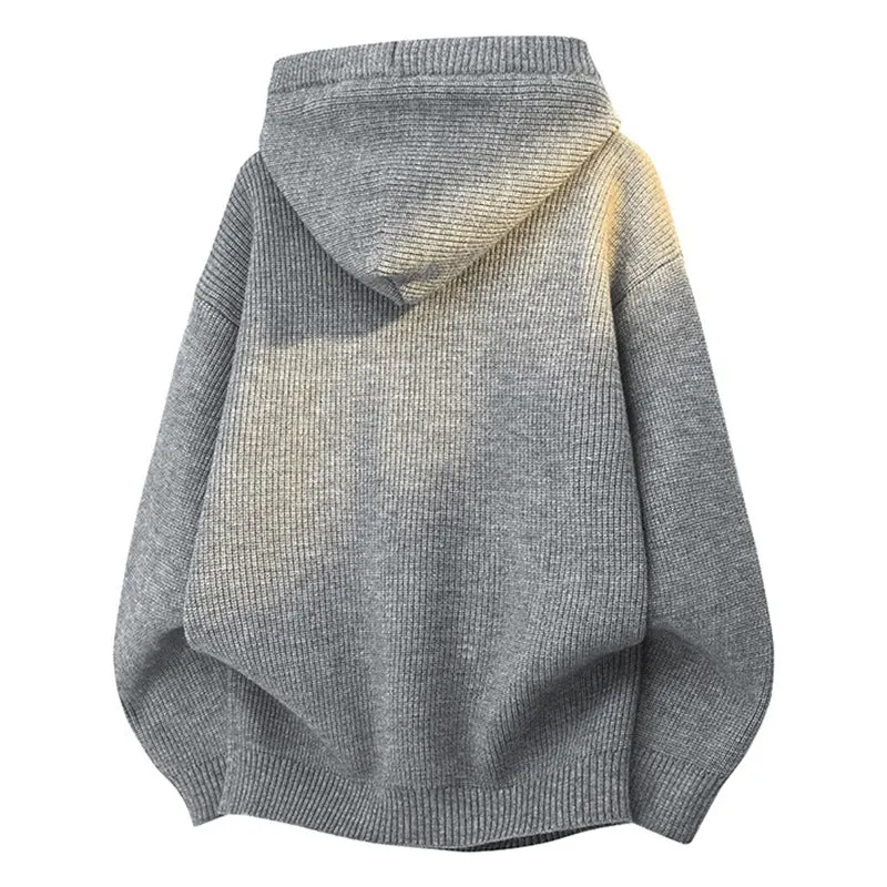 Damen Relaxed Kapuzenpullover aus geripptem Strick mit Halbsteg-Knopfleiste Drune