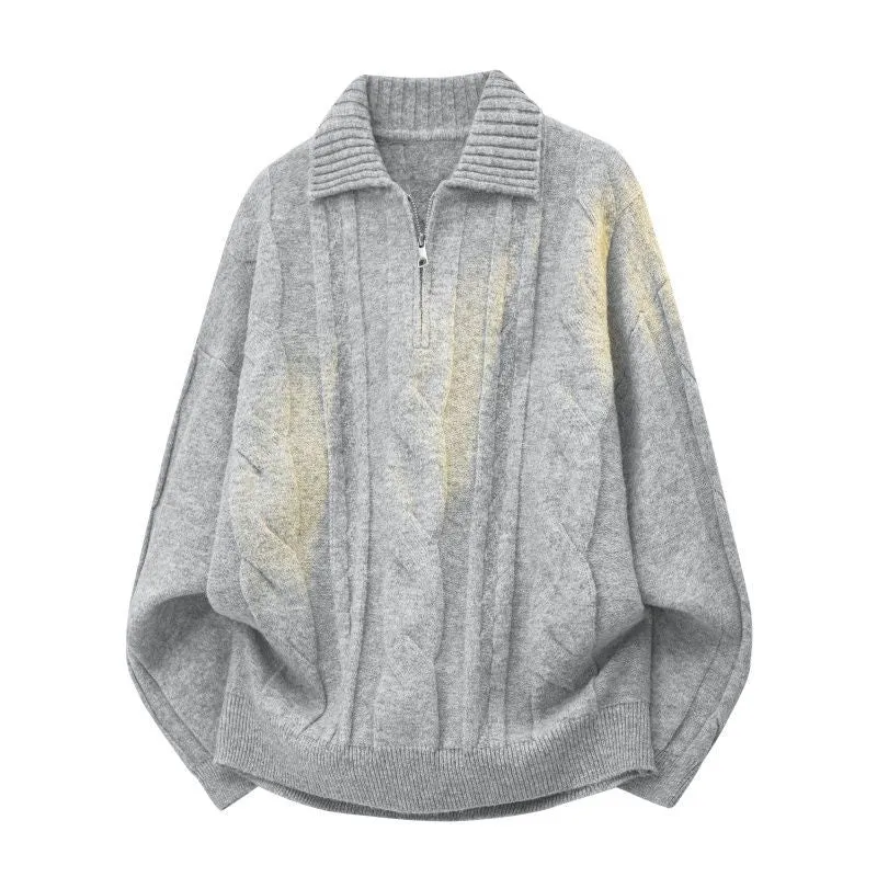 Damen Oversize Zopfstrickpullover mit hohem Rollkragen und Knopfleiste Drune
