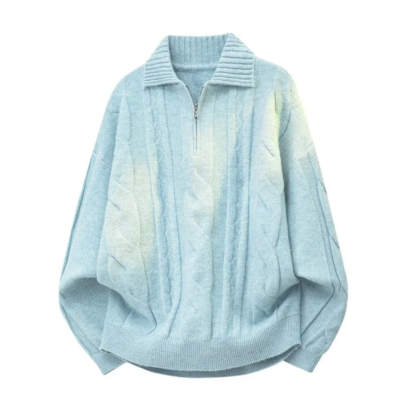 Damen Oversize Zopfstrickpullover mit hohem Rollkragen und Knopfleiste Drune