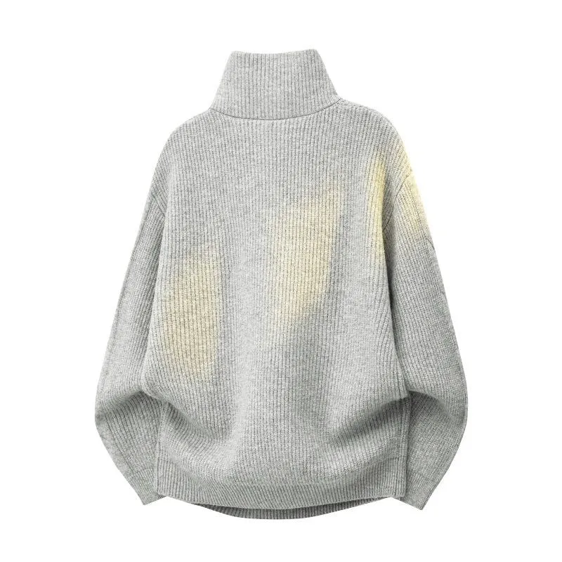 Damen Oversize Zopfstrickpullover mit hohem Rollkragen und Knopfleiste Drune
