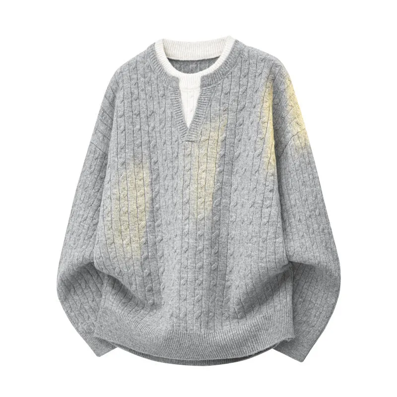 Damen Oversize Zopfstrickpullover mit hohem Rollkragen und Knopfleiste Drune