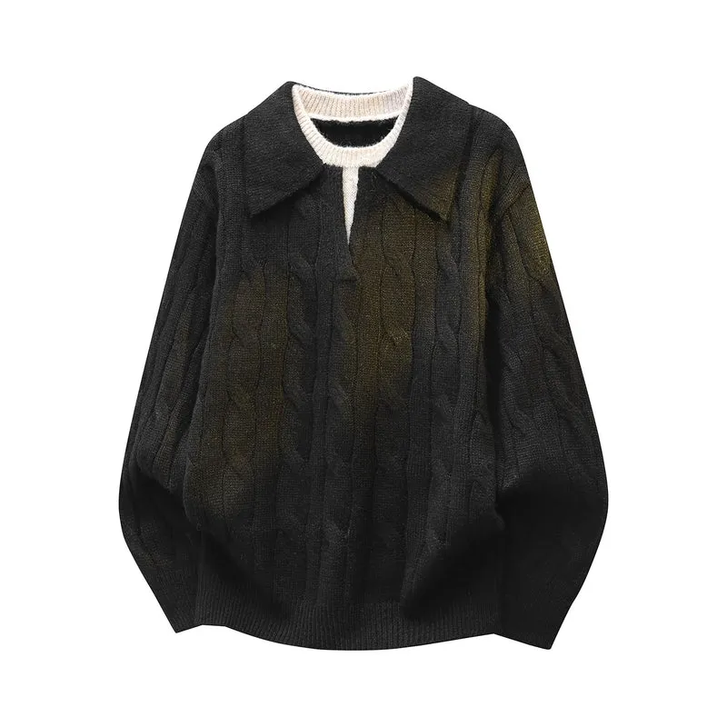 Damen Oversize Zopfmuster-Strickpullover mit Polokragen & Lagenoptik Drune