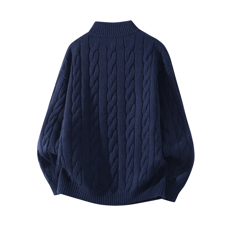 Damen Oversize Zopfmuster-Halbreißverschluss-Pullover mit Ballonärmeln und Stehkragen Drune