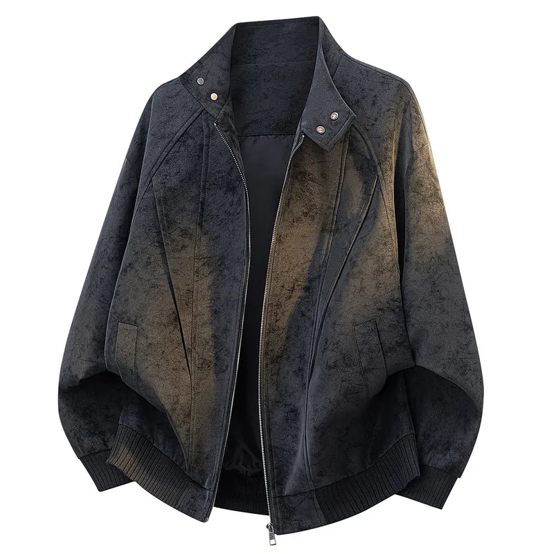Damen Oversize Velours-Optik Bomberjacke mit Stehkragen, Druckknopfblende & Rippsaum Drune