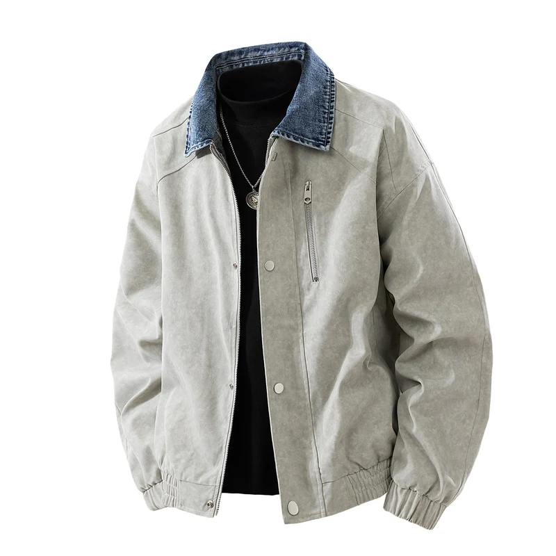 Damen Oversize-Übergangsjacke mit Jeanskragen, Druckknopfleiste & elastischen Bündchen Drune