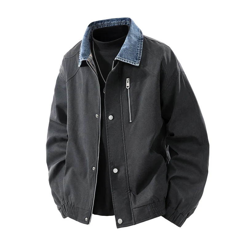 Damen Oversize-Übergangsjacke mit Jeanskragen, Druckknopfleiste & elastischen Bündchen Drune