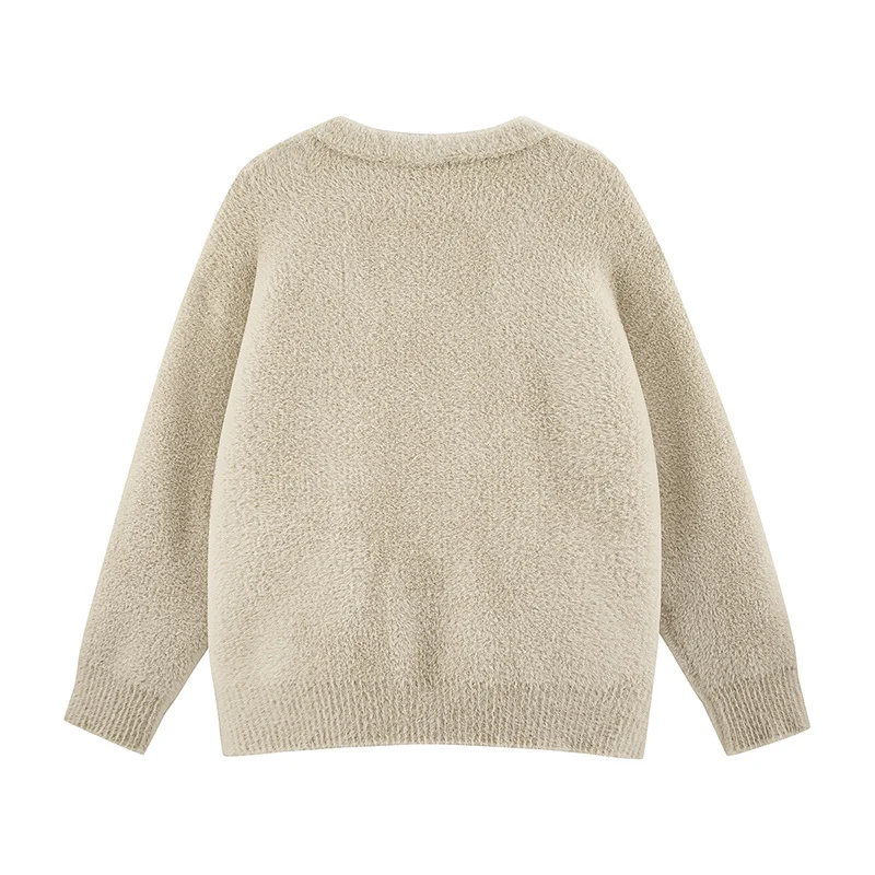 Damen Oversize Teddy-Strickcardigan mit V‑Ausschnitt und Holzknöpfen Drune