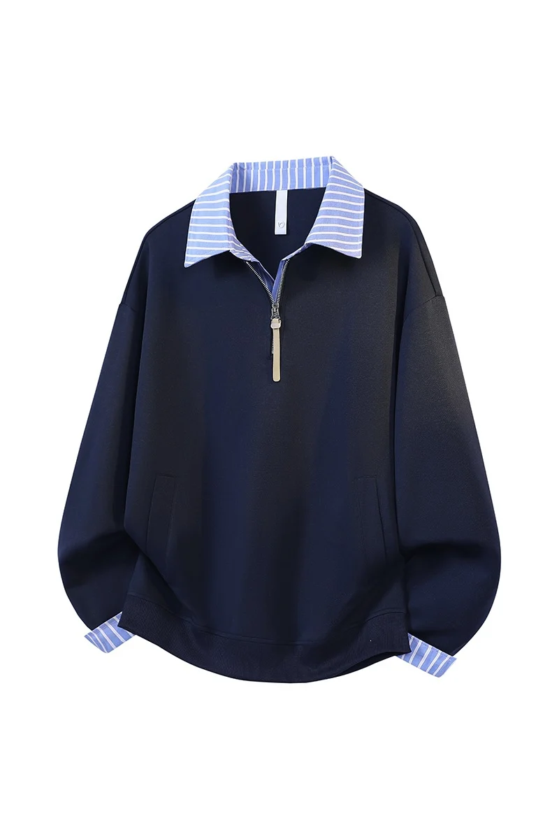 Damen Oversize-Sweatshirt mit Hemdkragen & Halbzip im Lagenlook Drune