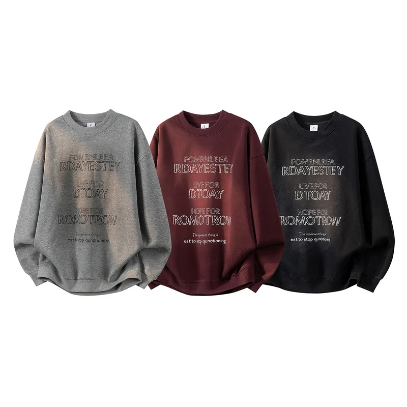 Damen Oversize-Sweatshirt mit gesticktem Schriftzug, abgerundetem Saum & überschnittener Schulter Drune