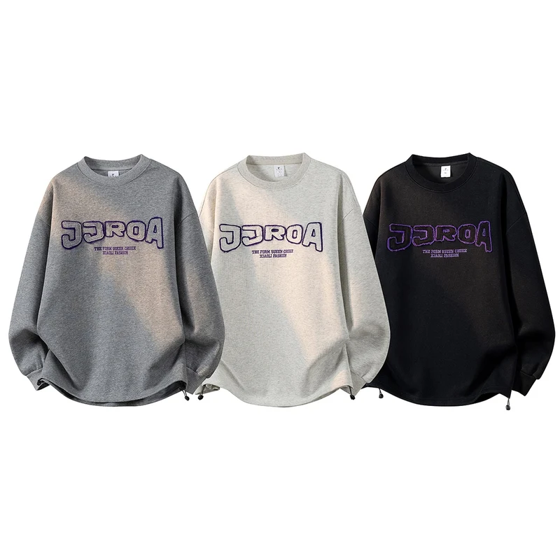 Damen Oversize-Sweatshirt mit gesticktem Schriftzug, abgerundetem Saum & überschnittener Schulter Drune