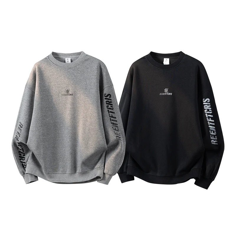 Damen Oversize-Sweatshirt mit gesticktem Schriftzug, abgerundetem Saum & überschnittener Schulter Drune