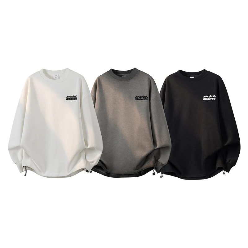 Damen Oversize-Sweatshirt mit gesticktem Schriftzug, abgerundetem Saum & überschnittener Schulter Drune