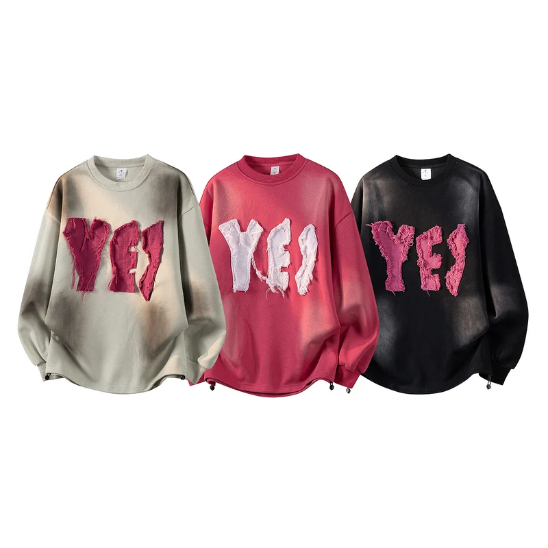 Damen Oversize-Sweatshirt mit gesticktem Schriftzug, abgerundetem Saum & überschnittener Schulter Drune