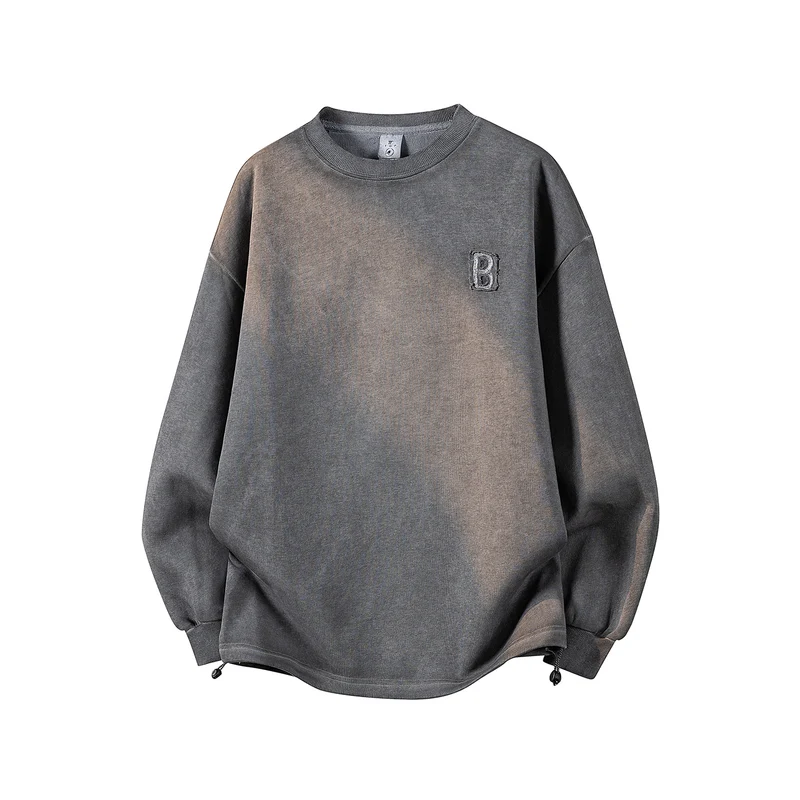 Damen Oversize-Sweatshirt mit gesticktem Schriftzug, abgerundetem Saum & überschnittener Schulter Drune
