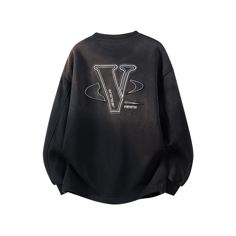 Damen Oversize-Sweatshirt mit gesticktem Schriftzug, abgerundetem Saum & überschnittener Schulter Drune