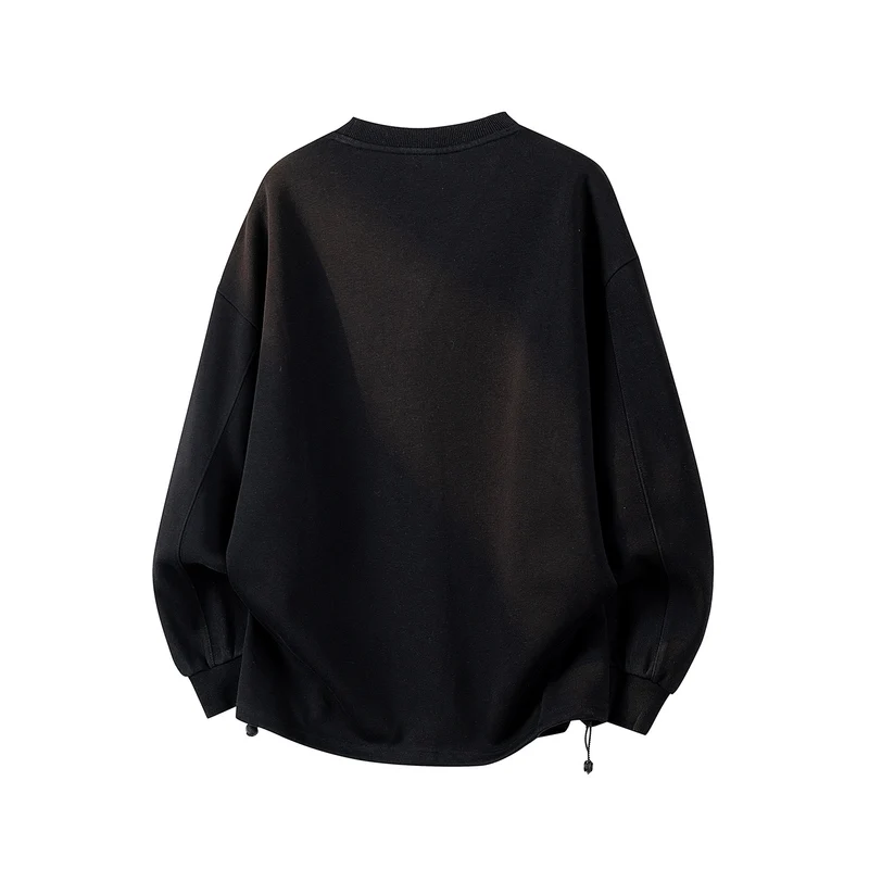Damen Oversize-Sweatshirt mit gesticktem Schriftzug, abgerundetem Saum & überschnittener Schulter Drune