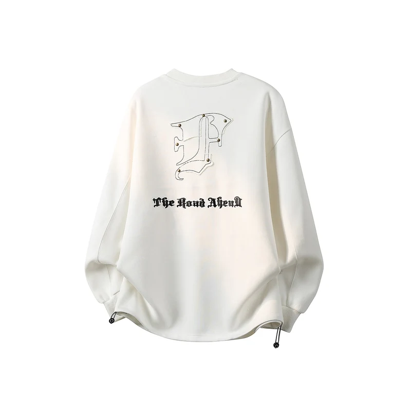 Damen Oversize-Sweatshirt mit gesticktem Schriftzug, abgerundetem Saum & überschnittener Schulter Drune