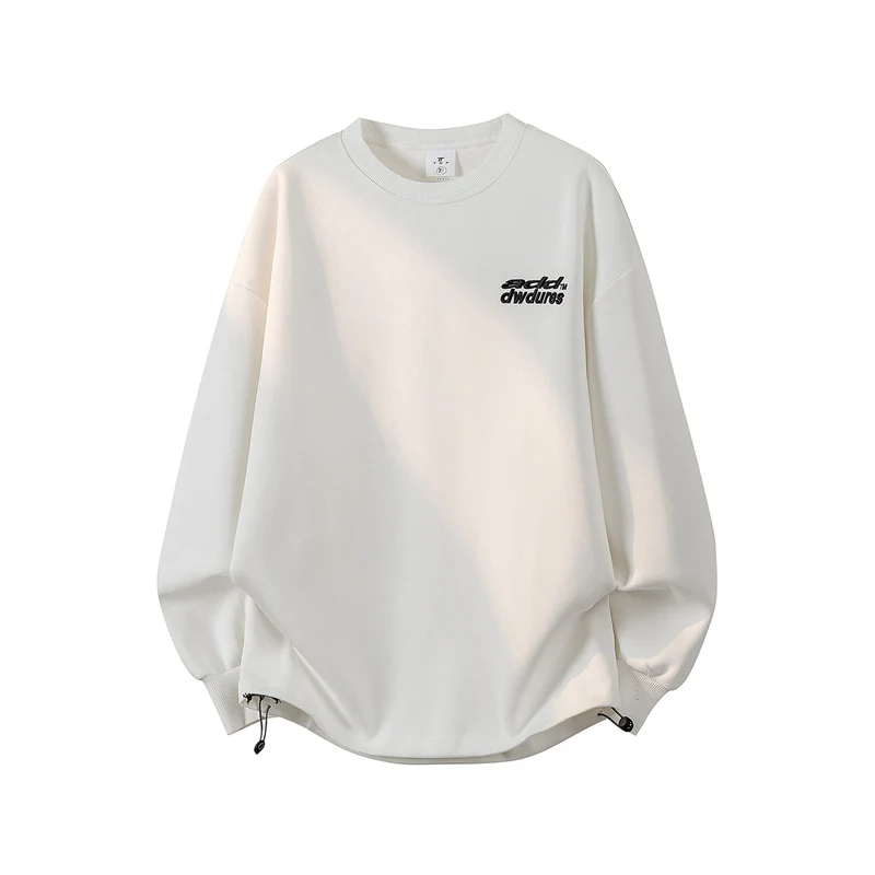 Damen Oversize-Sweatshirt mit gesticktem Schriftzug, abgerundetem Saum & überschnittener Schulter Drune