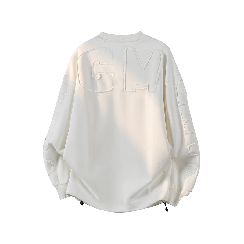 Damen Oversize-Sweatshirt mit gesticktem Schriftzug, abgerundetem Saum & überschnittener Schulter Drune