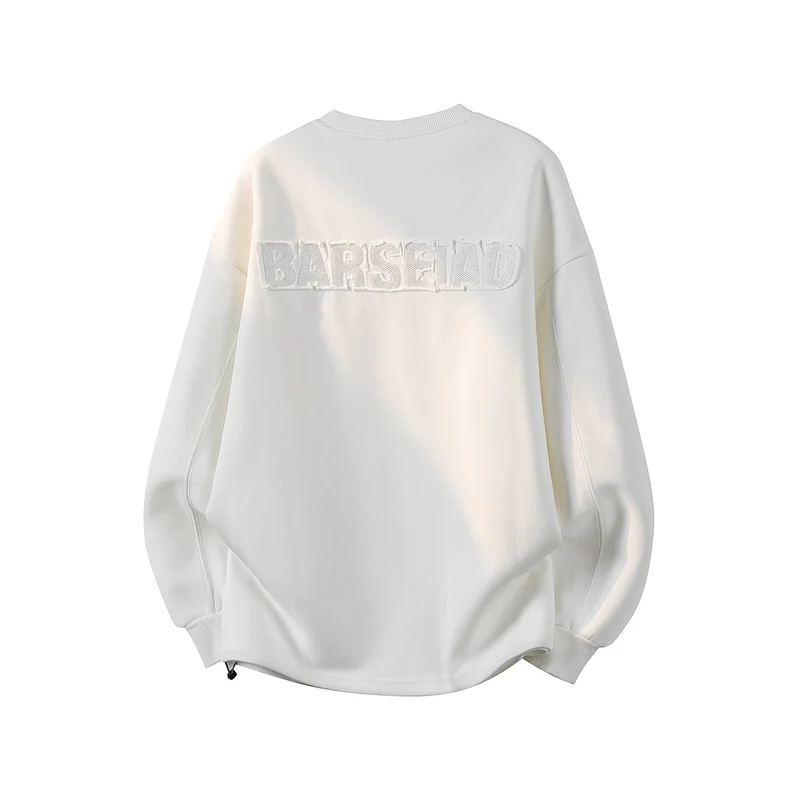 Damen Oversize-Sweatshirt mit gesticktem Schriftzug, abgerundetem Saum & überschnittener Schulter Drune
