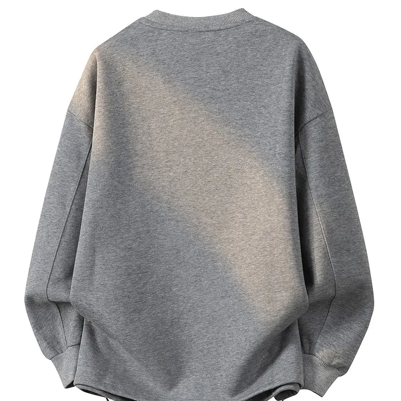 Damen Oversize-Sweatshirt mit gesticktem Schriftzug, abgerundetem Saum & überschnittener Schulter Drune