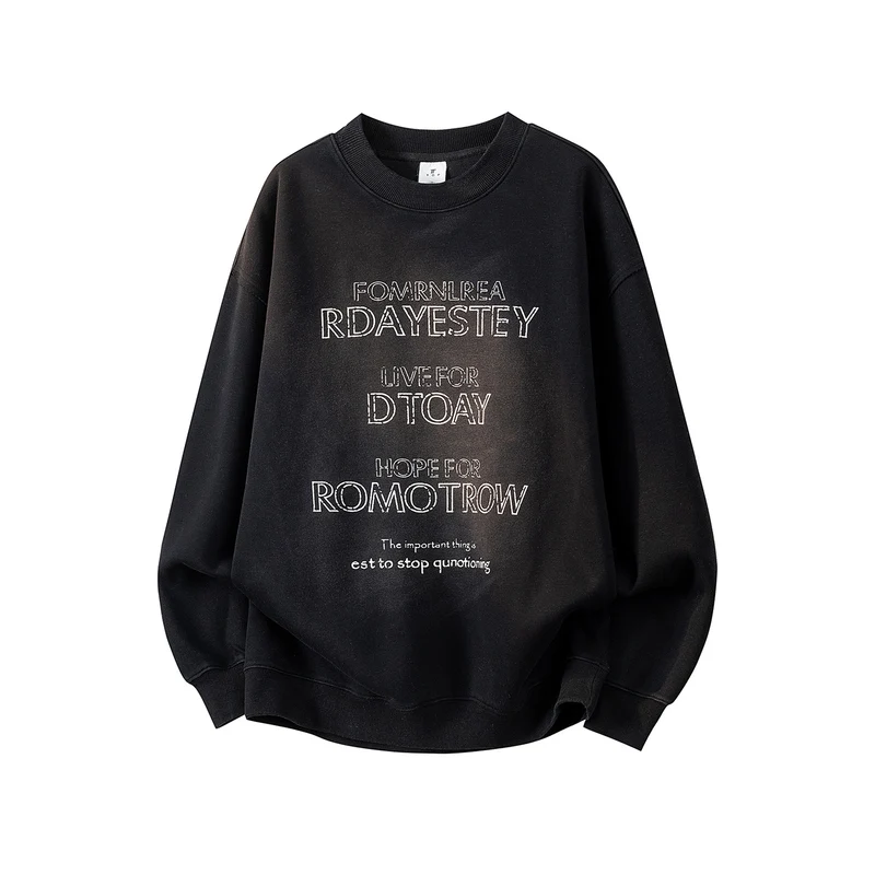 Damen Oversize-Sweatshirt mit gesticktem Schriftzug, abgerundetem Saum & überschnittener Schulter Drune