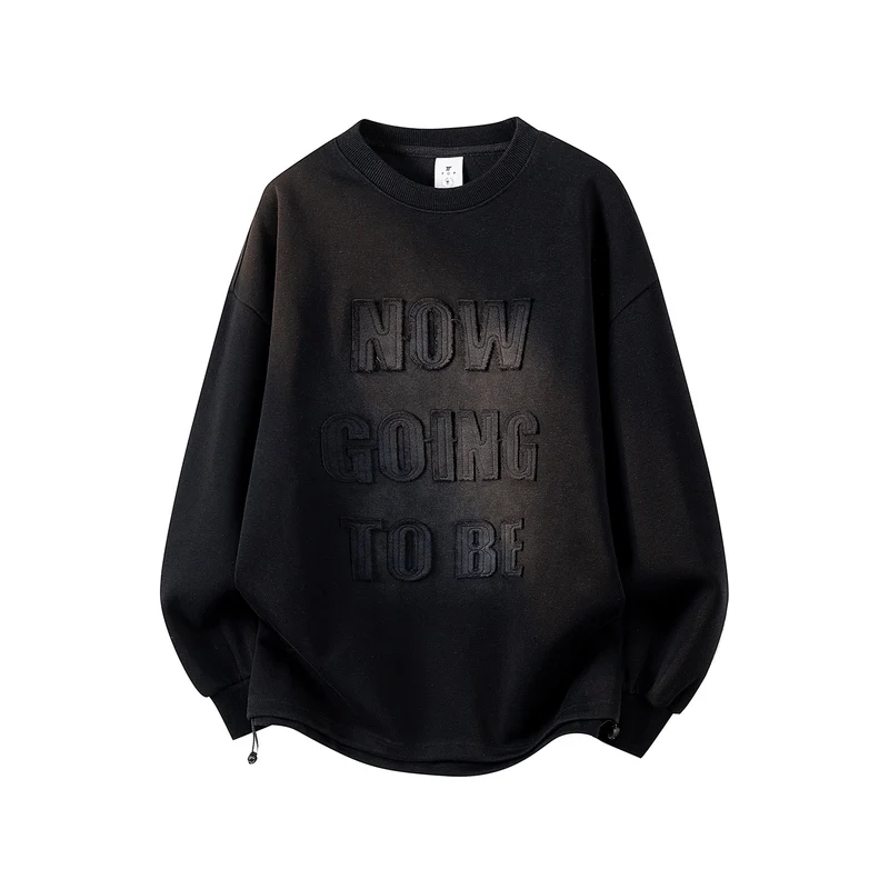 Damen Oversize-Sweatshirt mit gesticktem Schriftzug, abgerundetem Saum & überschnittener Schulter Drune