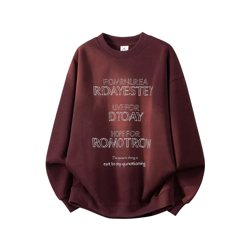 Damen Oversize-Sweatshirt mit gesticktem Schriftzug, abgerundetem Saum & überschnittener Schulter Drune