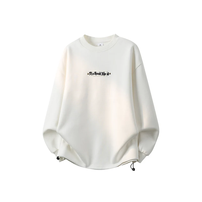 Damen Oversize-Sweatshirt mit gesticktem Schriftzug, abgerundetem Saum & überschnittener Schulter Drune