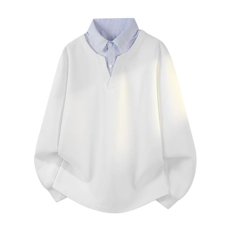 Damen Oversize-Sweatshirt mit eingearbeitetem Hemdkragen, V‑Ausschnitt und abgerundetem Saum Drune