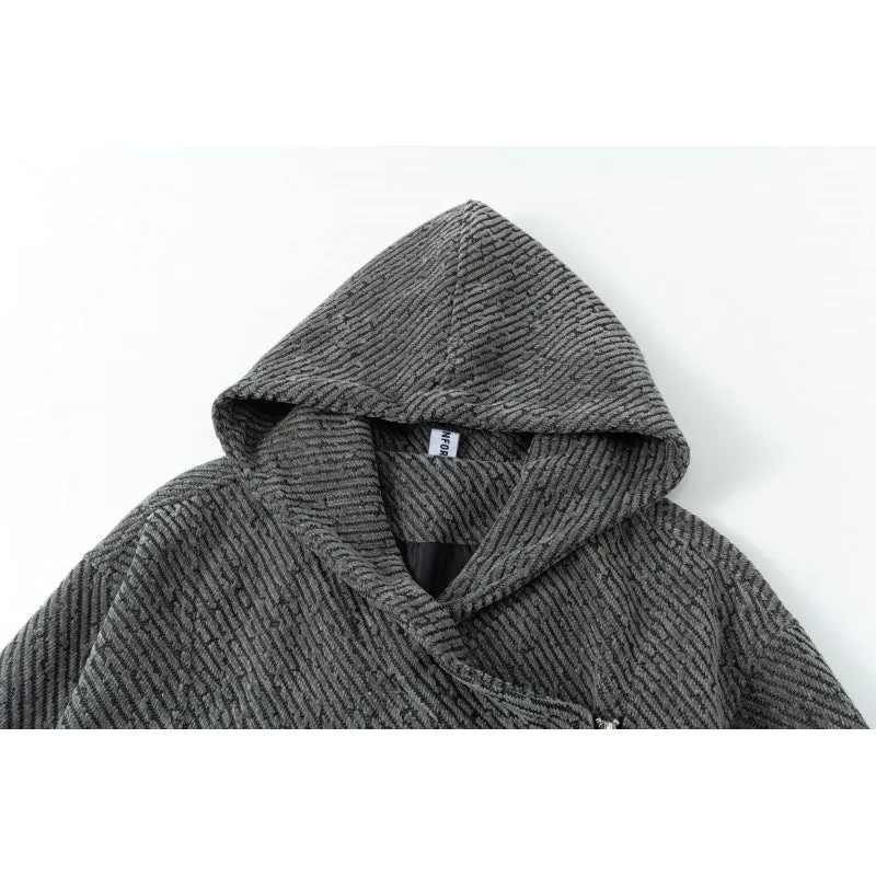 Damen Oversize Struktur-Ponchojacke mit Schalkragen und asymmetrischem Reißverschluss Drune