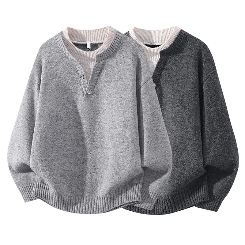 Damen Oversize-Strickpullover mit Henley‑Halbknopfkragen und geripptem Saum Drune