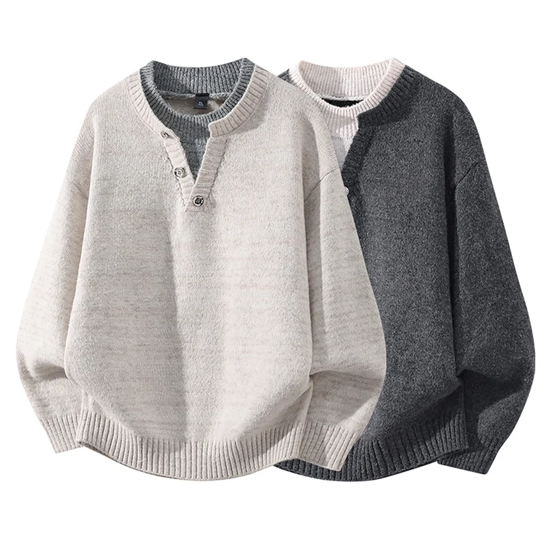 Damen Oversize-Strickpullover mit Henley‑Halbknopfkragen und geripptem Saum Drune