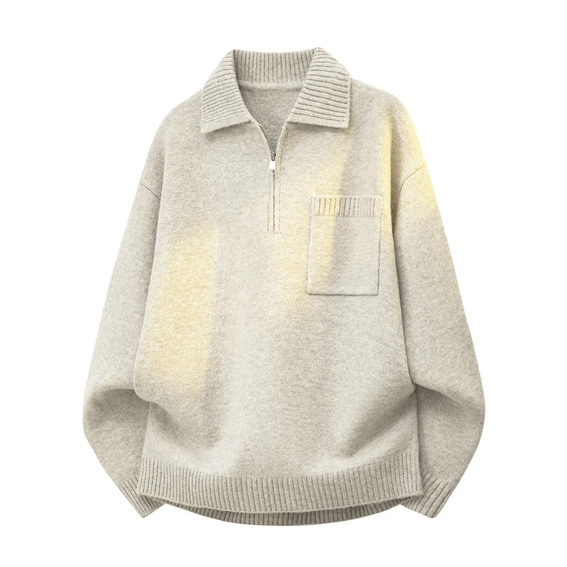 Damen Oversize-Strickpullover mit Halbzip, Rippkragen und Brusttasche Drune