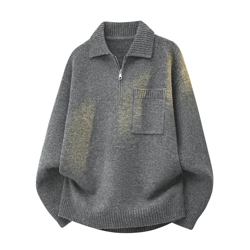 Damen Oversize-Strickpullover mit Halbzip, Rippkragen und Brusttasche Drune