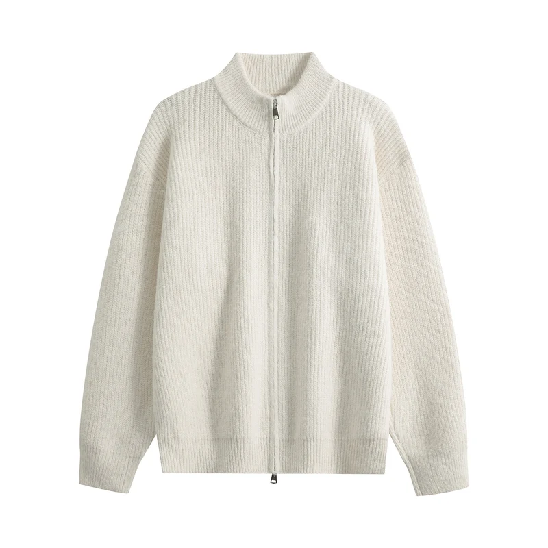 Damen Oversize-Strickjacke mit Rundhalsausschnitt, Rippsaum & Kontrastknöpfen Drune
