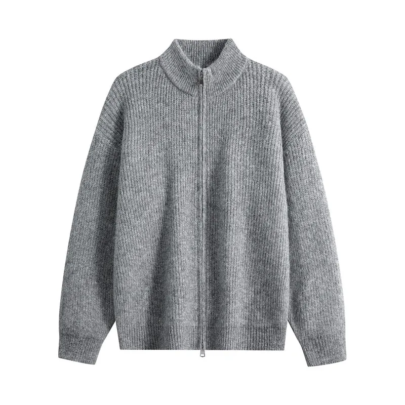 Damen Oversize-Strickjacke mit Rundhalsausschnitt, Rippsaum & Kontrastknöpfen Drune
