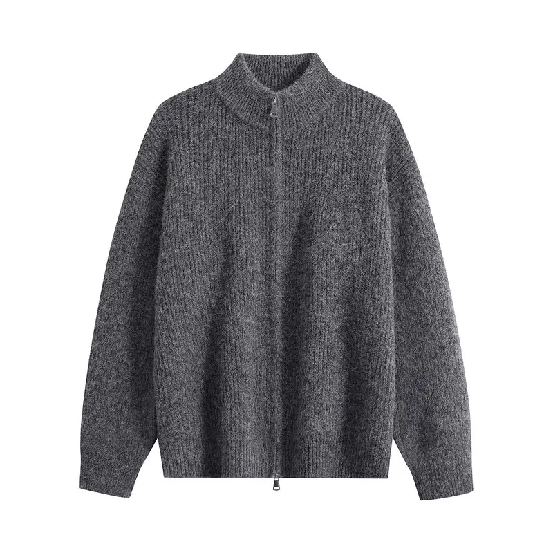 Damen Oversize-Strickjacke mit Rundhalsausschnitt, Rippsaum & Kontrastknöpfen Drune