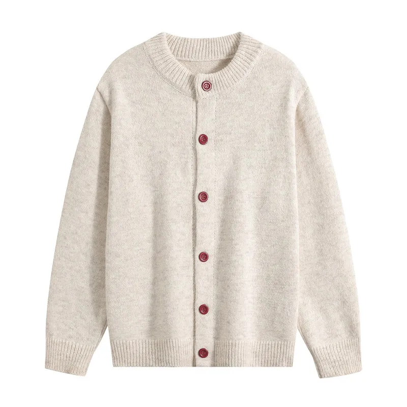 Damen Oversize-Strickjacke mit Rundhalsausschnitt, Rippsaum & Kontrastknöpfen Drune