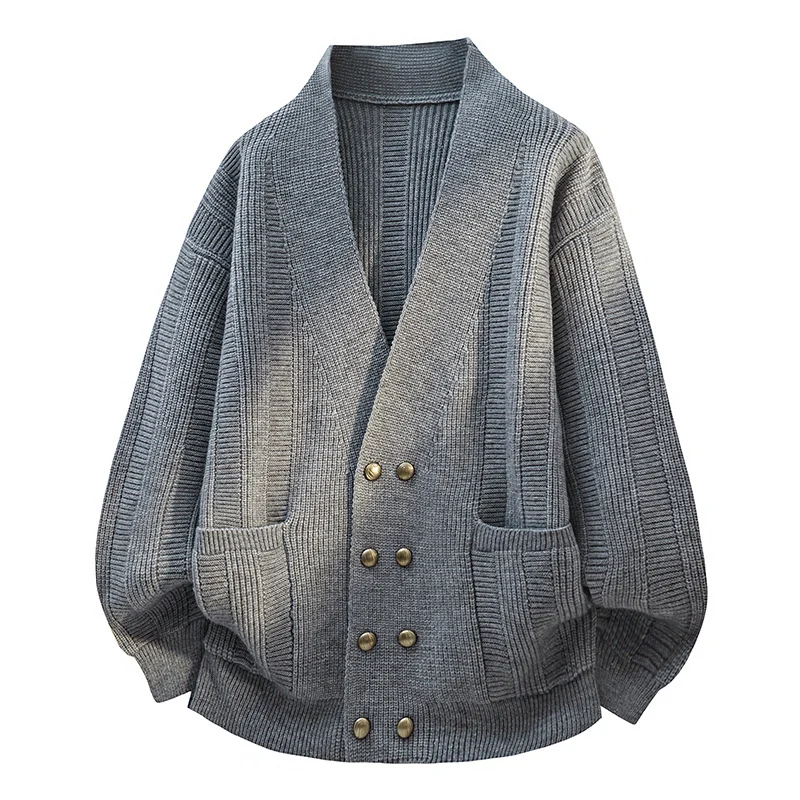 Damen Oversize Strickcardigan mit Schalkragen, doppelreihiger Knopfleiste & Eingrifftaschen Drune