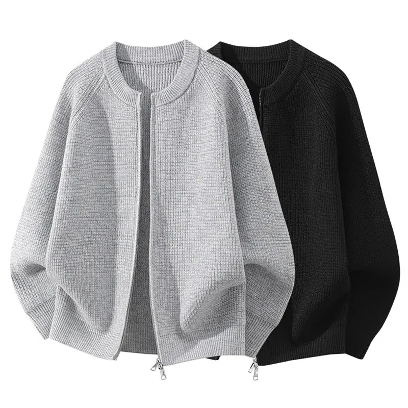 Damen Oversize-Strickcardigan mit Rundhals, Raglanärmeln und Zwei-Wege-Reißverschluss Drune