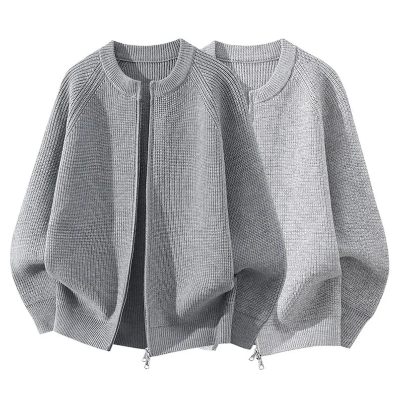 Damen Oversize-Strickcardigan mit Rundhals, Raglanärmeln und Zwei-Wege-Reißverschluss Drune