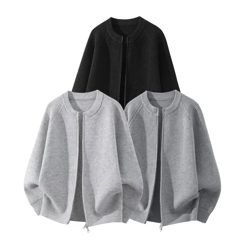 Damen Oversize-Strickcardigan mit Rundhals, Raglanärmeln und Zwei-Wege-Reißverschluss Drune